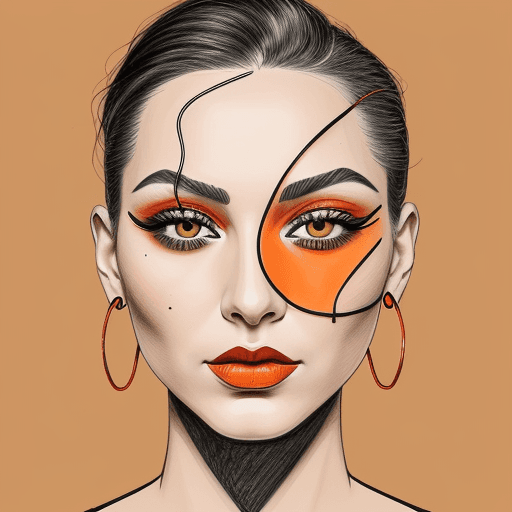 AI generated: a drawing of a woman's face with a red eyeshadow, in the style of bold colorful lines, dark beige an...