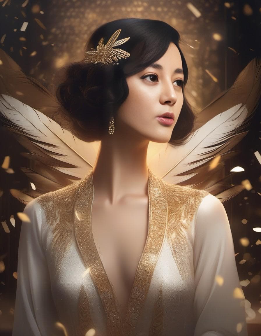 AI generated: wide shot character portrait, gorgeous socialite, pretty woman, 1920s style Gatsby party, art nouvea...