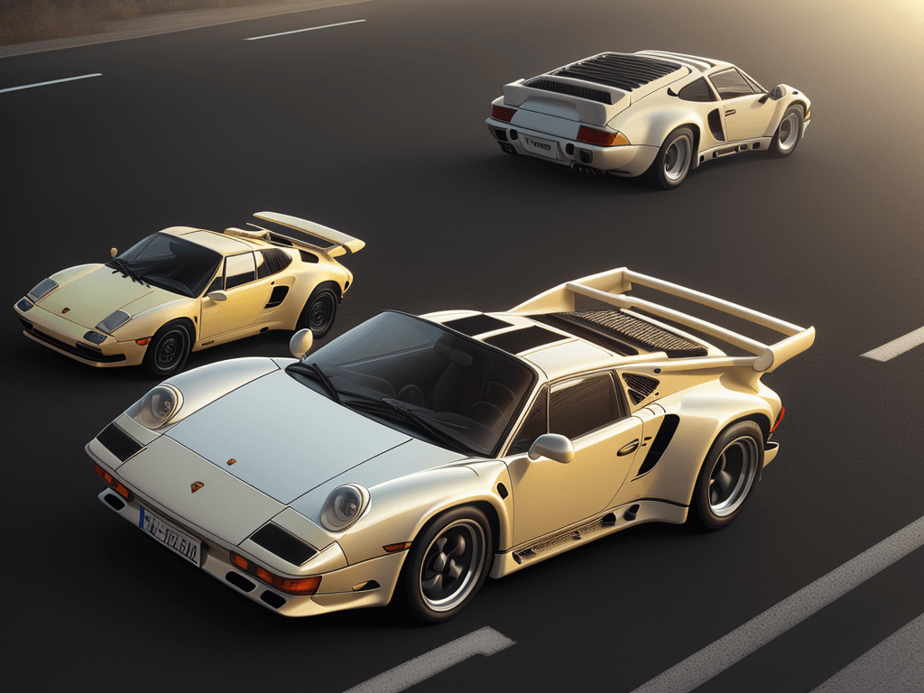 AI generated: Pale yellow porsche 911 blended with Lamborghini Countach, 8k octane render, morning light, floating...