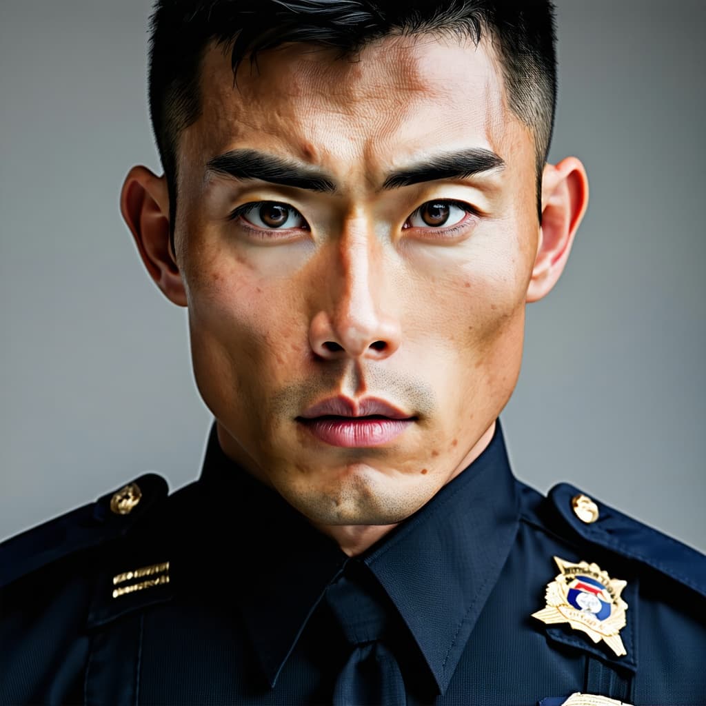 AI generated: photorealistic close-up portrait of a muscular East Asian man in his late 20s,
high-fade haircut (si...
