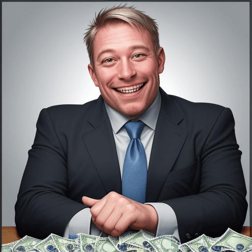 AI generated: The sideways grin of a man who secretly enjoys the satisfaction of profiting while his colleagues ar...