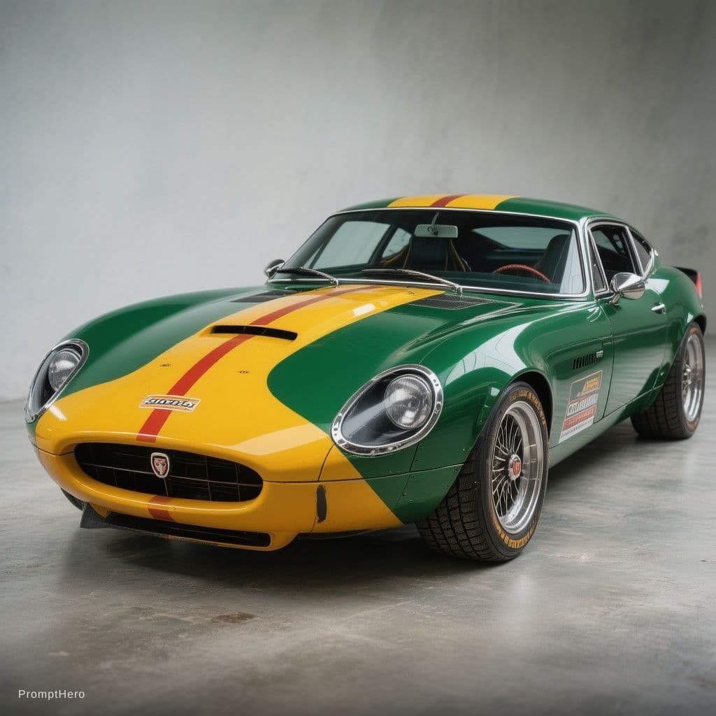 AI generated: a picture of the  jaguar F-TYPE R75 COUPE,  muscle car customization. painted in the classic racing ...