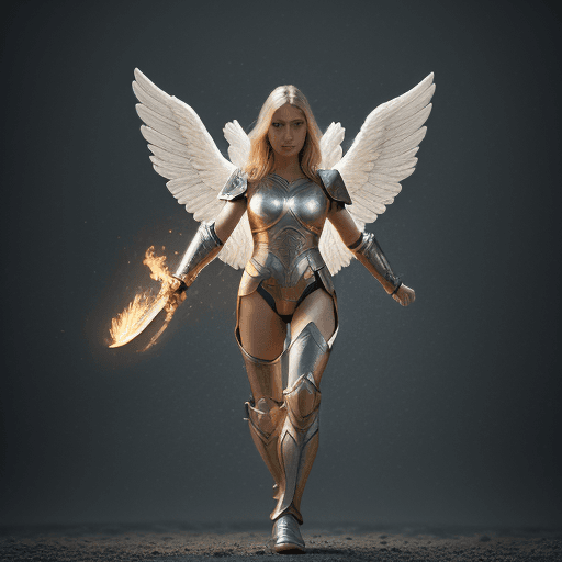 AI generated: female angel levitating above the ground, intricate artwork, full body image, detailed face , detail...