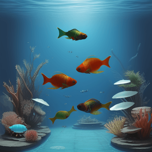 AI generated: egypt ornamental fish, swimming in a sci fi pool
