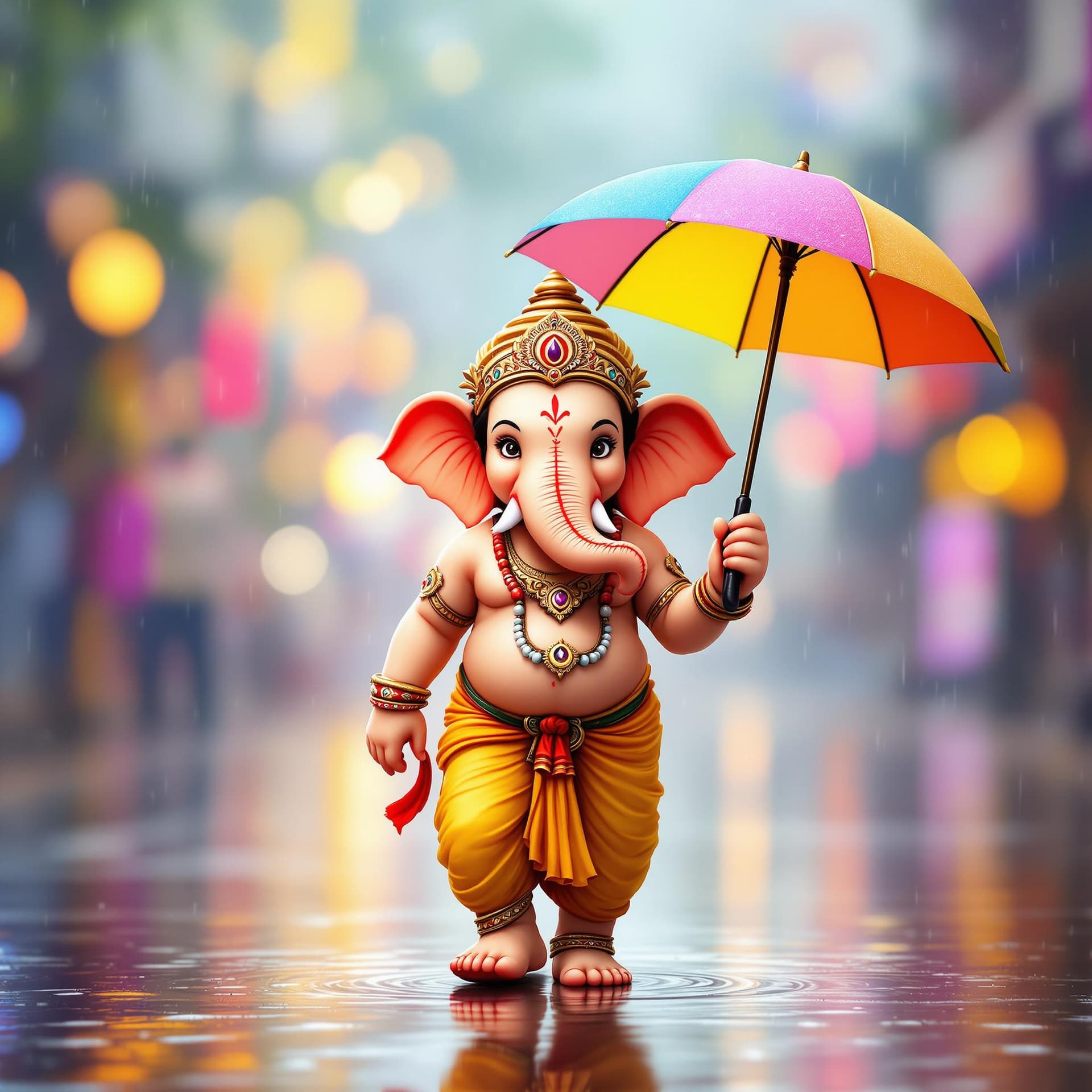 AI generated: Create a vibrant, detailed digital artwork featuring an anthropomorphic representation of Lord Ganes...