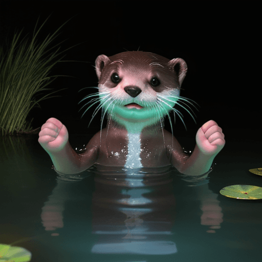 AI generated: Little otter playing in the pond ,Neon Light ,Swim