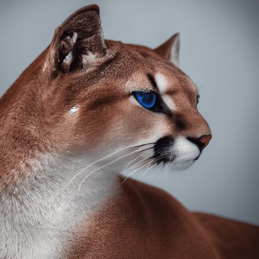 AI generated: portrait photo of puma concord, blue on red, looking away, serious eyes, hyper realistic, cinematic ...