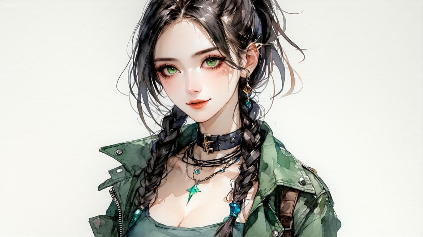 AI generated:  water colur illustration ((anime) ), anime full body Symbolist ink wash painting of a 24-year-old Y...