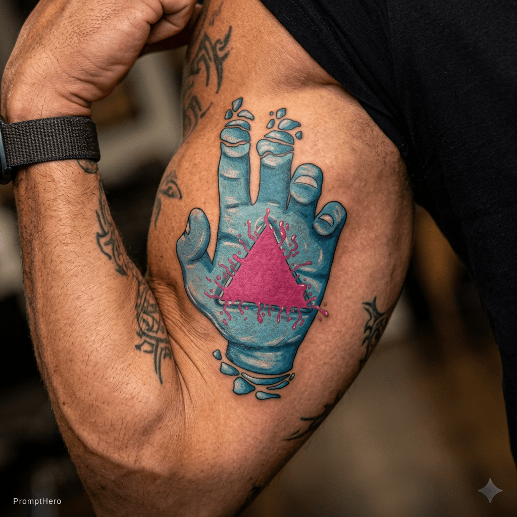AI generated: I want those pictures I uploaded for you to be on the arm of a muscular man. 