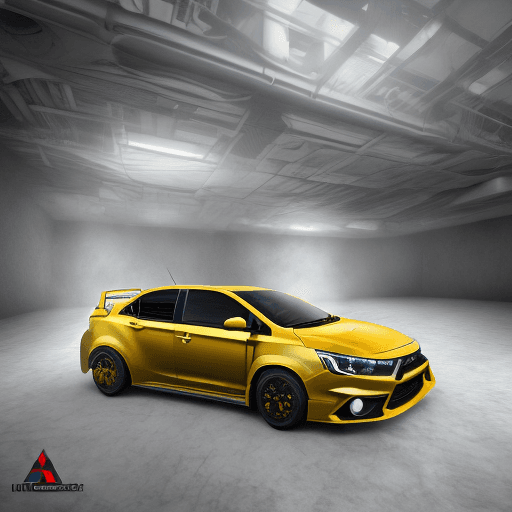 AI generated: Create a hyper-realistic HD image portraying a hatchback fusion of a Mitsubishi Lancer Evolution X a...