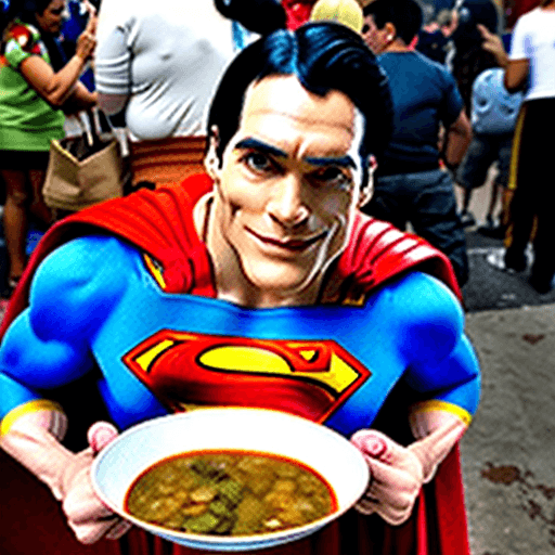 AI generated: Superman Eating encebollado in Quito