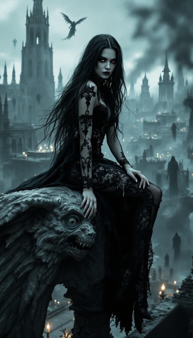 AI generated: A stunning, avant-garde interpretation of a Gothic Witch, featuring a modern woman as a Gothic Witch...