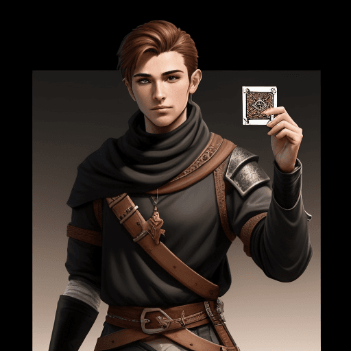 AI generated: male human, game cards, d&d thief character, young, medieval,  in the style of adrian gheni,  inkpun...