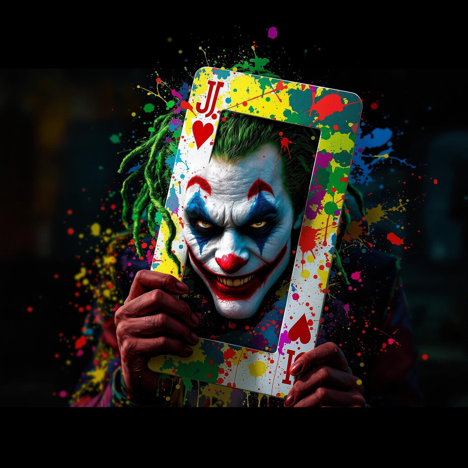 AI generated: a realistic joker playing card with the Joker character's image is coming out past the frame of the ...