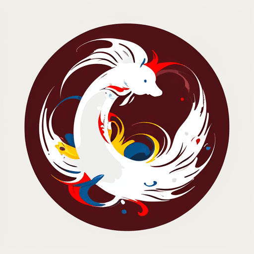 AI generated: red yellow white colorful logo, minimalist logo illustration of vector art of an koi fish, front fac...