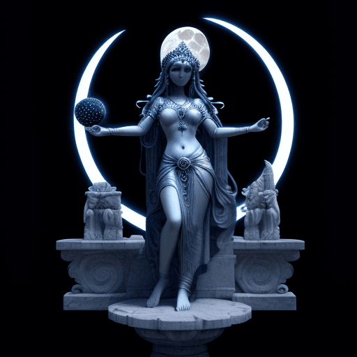 AI generated: beautiful Godess Hecate with her symbols, moon in background, 3 d style
