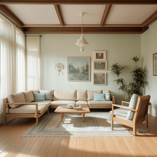 AI generated: High resolution photography interior design, dreamy sunken living room conversation pit, wooden floo...