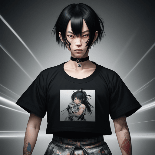 AI generated: higashiyama kobeni:2, katana, playing card, pose, (((Y3 streetwear, choker, looking at viewer, alter...