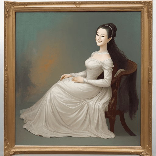 AI generated: ultra-fine painting, a woman aged 30, elegant smile, 3/4 side face, full body