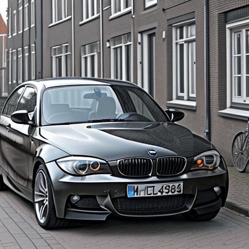 AI generated: a photo of a bmw 1 series e87 130i from 2010 with 5 doors in black on a typical street in the nether...