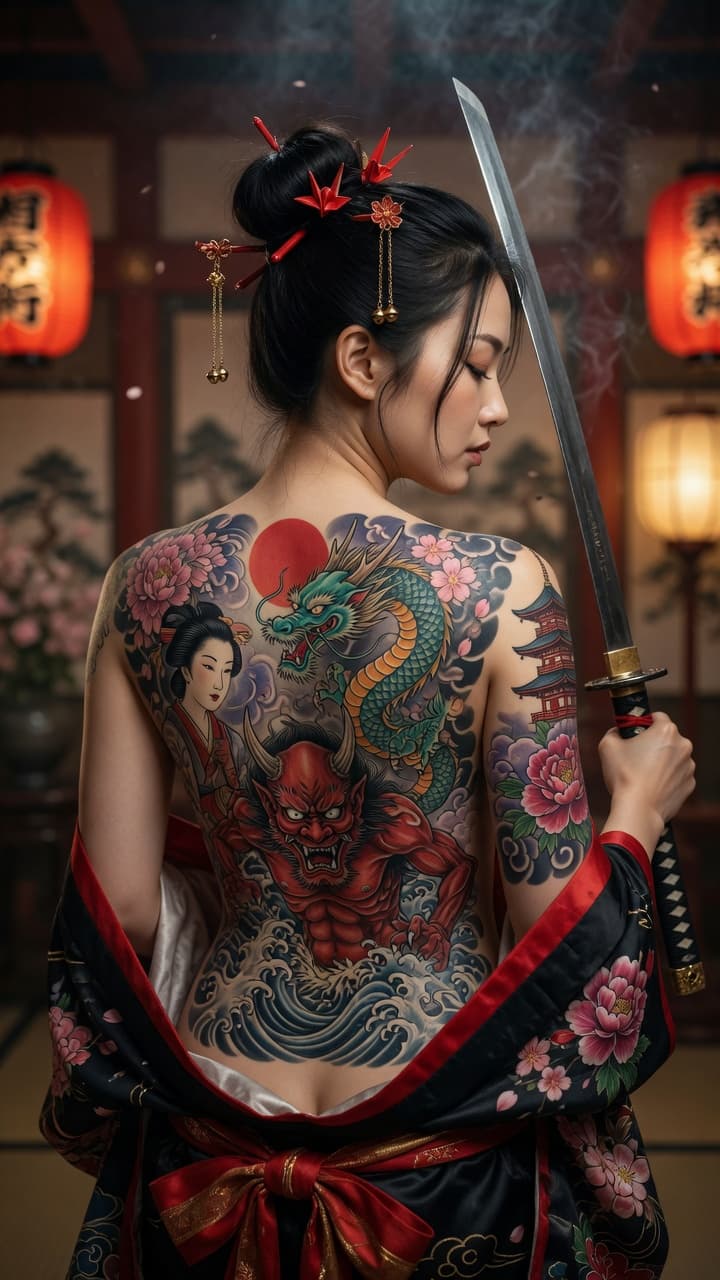 AI generated: Ultra-realistic photograph of a beautiful East Asian woman in her mid-20s, viewed from behind at a t...