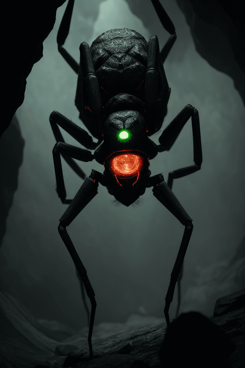 AI generated: Full body photo of a scary alien creature that looks like a humanoid spider with venom coming out fr...