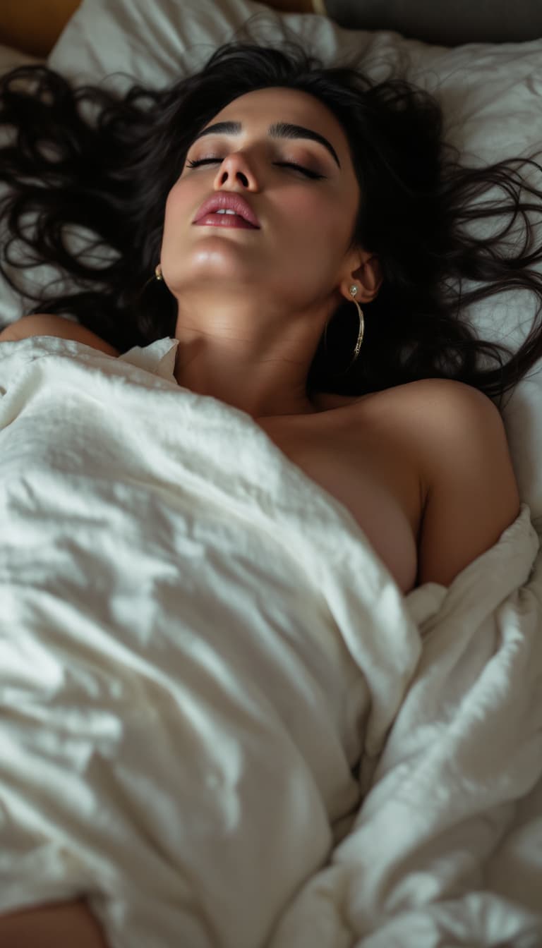 AI generated: Jennifer Connelly , sleeping,busted,indian type pimp,showing beautiful body,high-quality photo portr...