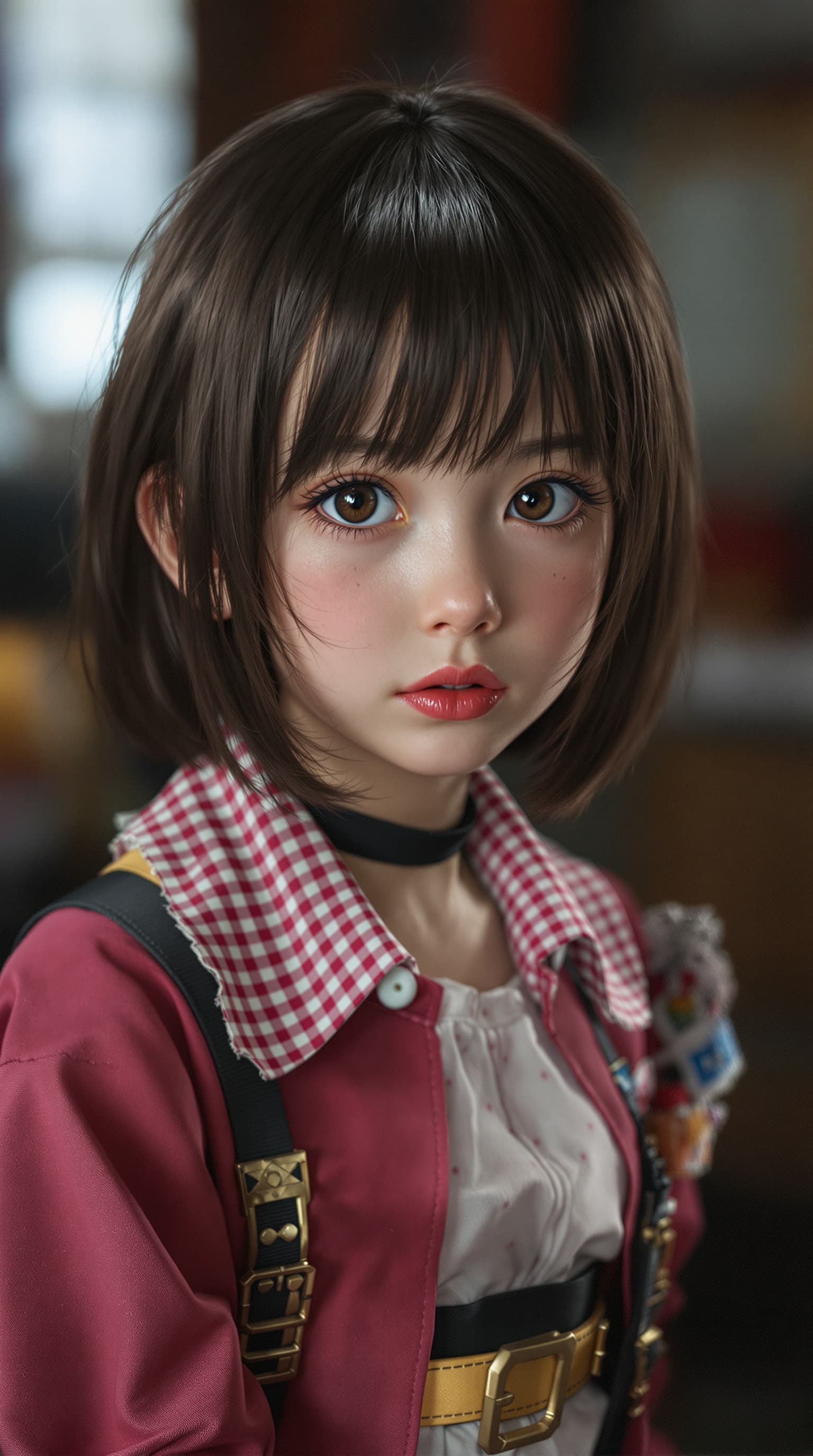 AI generated: A hyper-realistic depiction of eleven year old cosplayer as Yui Hirasawa














