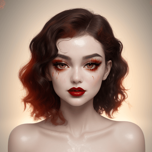 AI generated: the model is wearing red colored lipstick and mascara, in the style of marilyn minter, animated gifs...