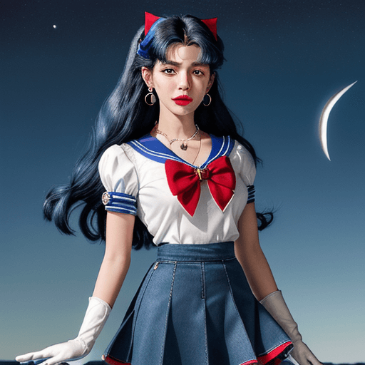 AI generated: Masterpiece, best quality, (1 girl), super sailor moon, denim shot, night sky, moonlight, evening, w...