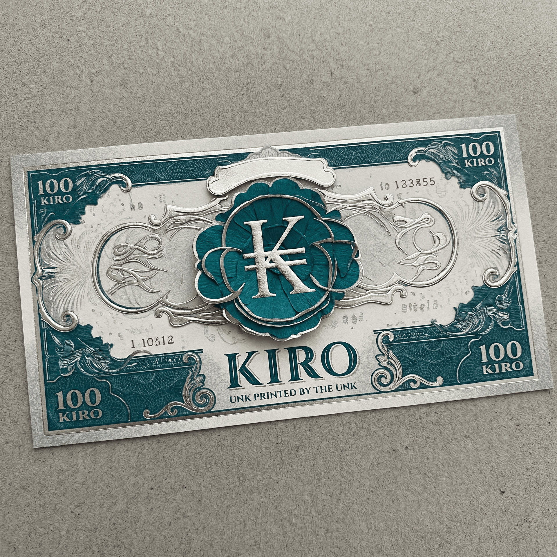 AI generated: Create a bill with the symbol that looks like a "K" with two horizontal lines crossed through it wit...