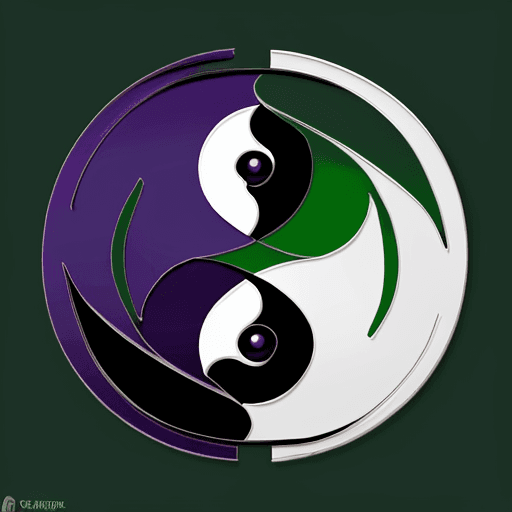 AI generated: A basic simple logo that looks like Yin and Yang that is easy to reproduce with green and purple et ...