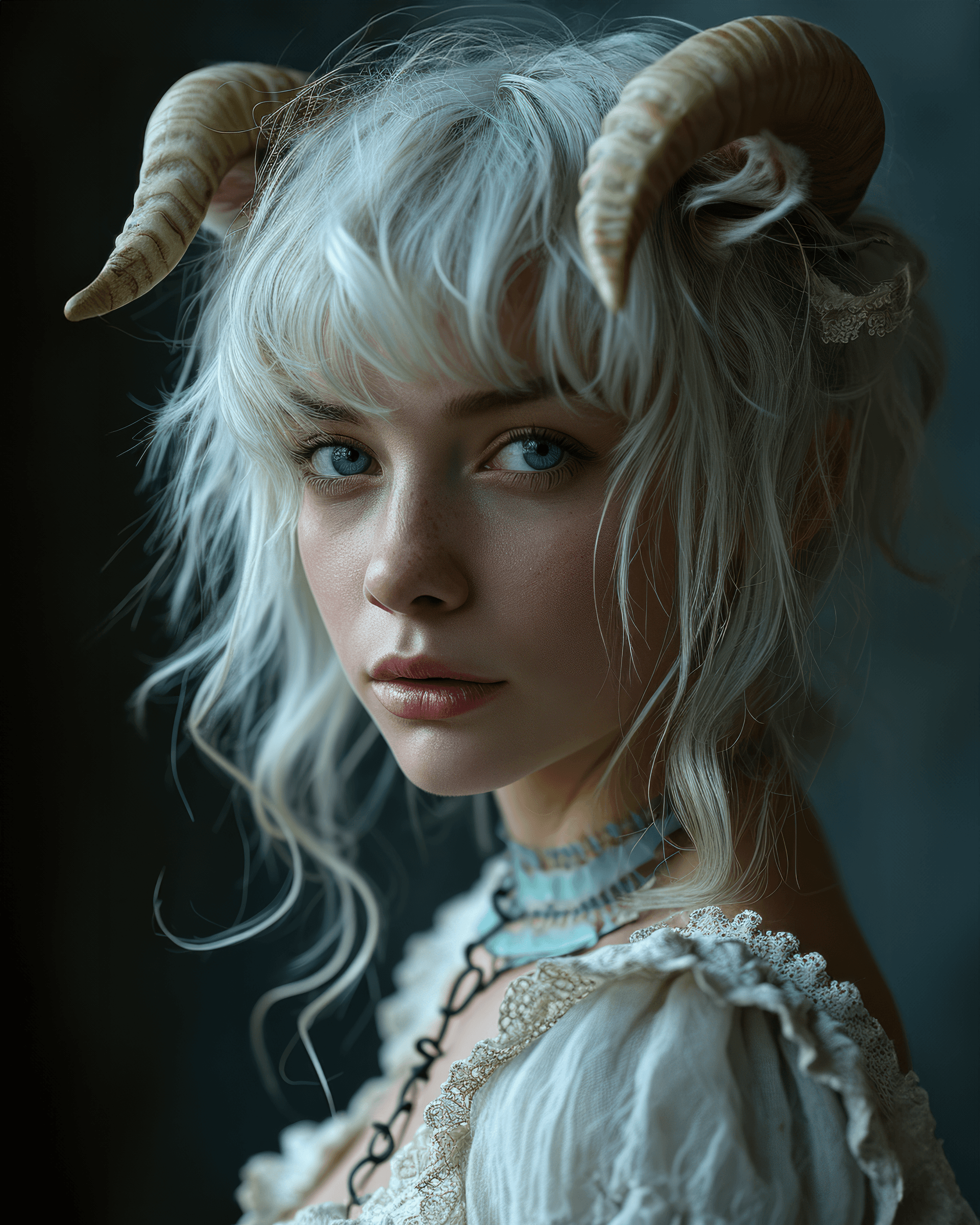 AI generated: a color picture of a woman posing with horns on her head, in the style of brian jungen, steven meise...