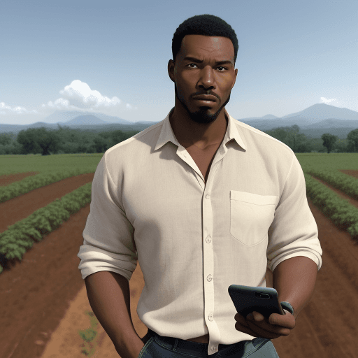 AI generated: A black man with a regular, powerful face looks at the viewer with a puzzled expression. He's wearin...