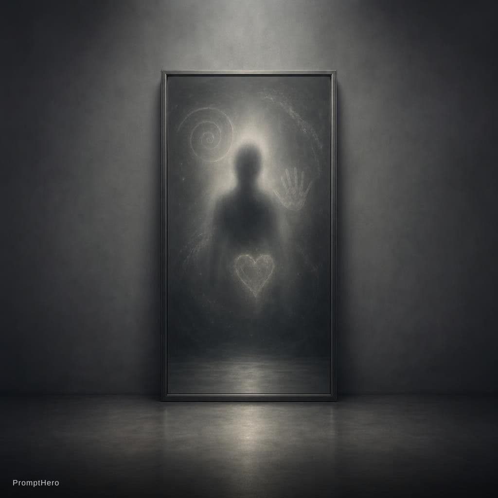 AI generated: A quiet room, no windows, no doors. In the center, a mirror – not old, not new. The reflection is no...
