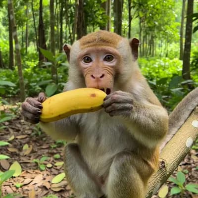 AI generated video: monkey eating banana 