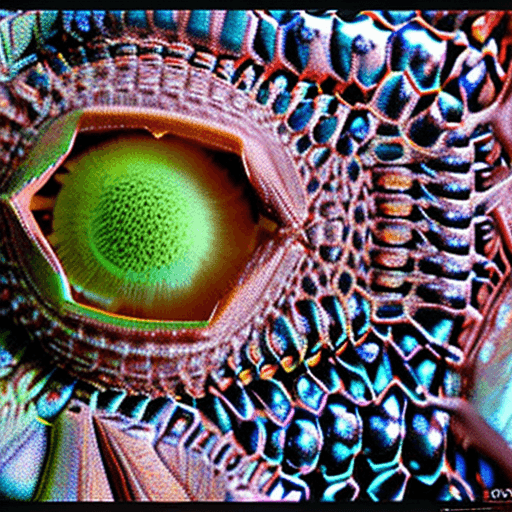 AI generated: Photorealistic, extreme macro, focus stacking. Nikon’s small world. microscopic Kaiju, extremely det...