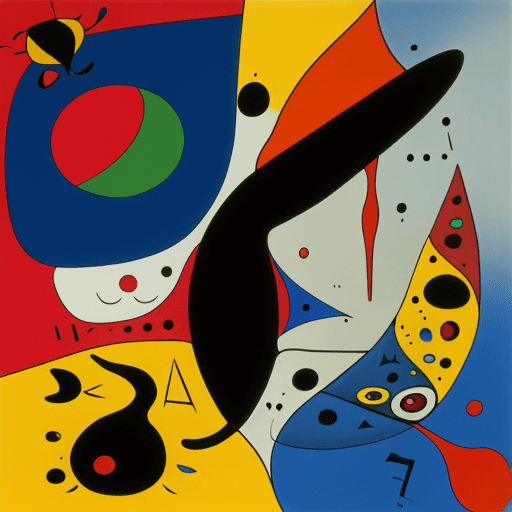 AI generated: surrealist painting by Joan Miro, abstract shapes, vivid colors, color background--q 2 --s 750 --v 5...