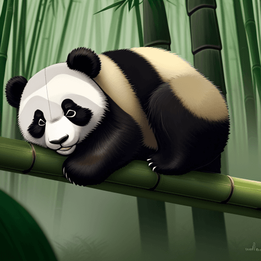 AI generated: A panda sleeping in a wild bamboo forest