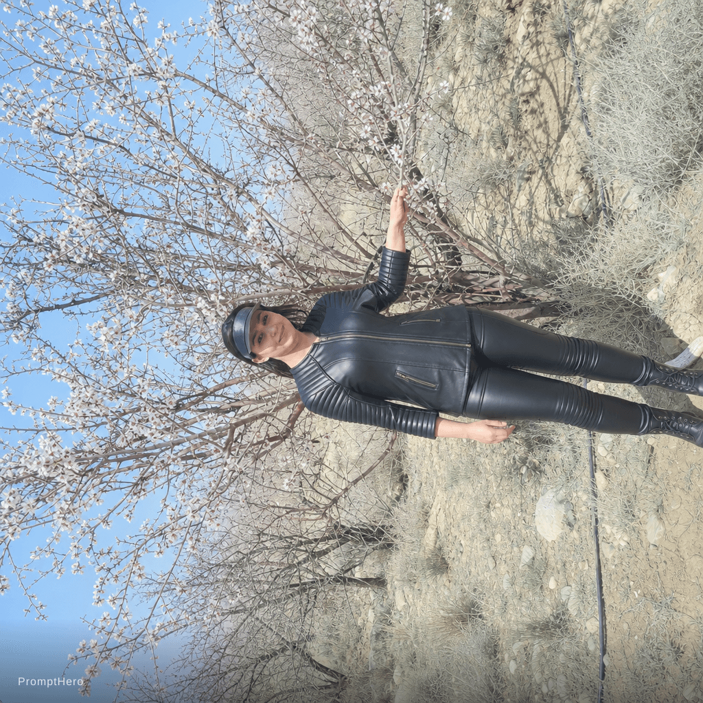 AI generated: wearing a leather black striped set