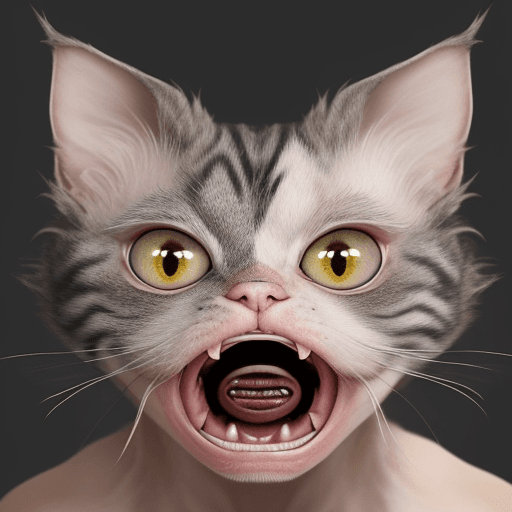 AI generated: Create an image of a very ugly cat with a tooth sticking out of its mouth and looking bizarre. The c...