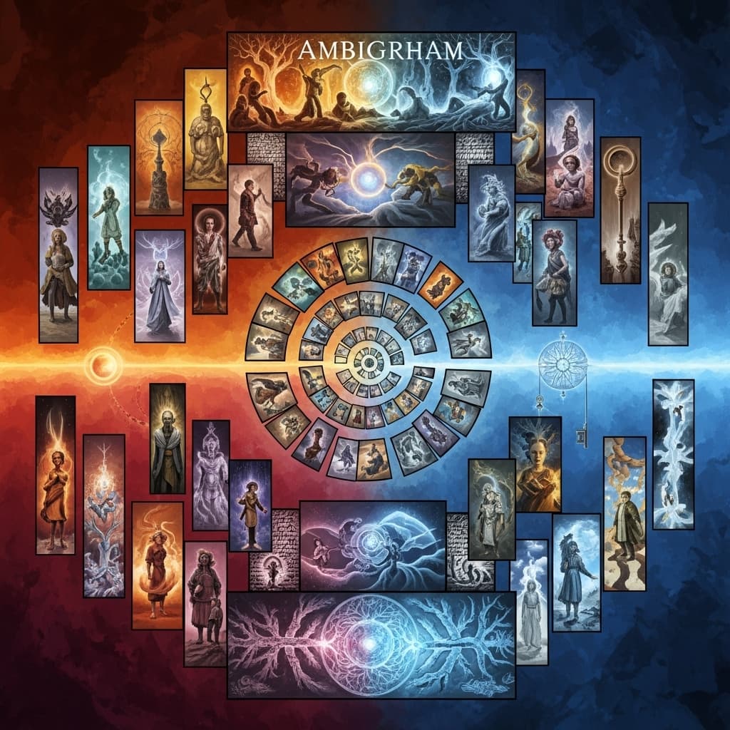 AI generated: A 2048×2048 px digital artwork combining multiple storytelling formats into one cohesive, layered pi...