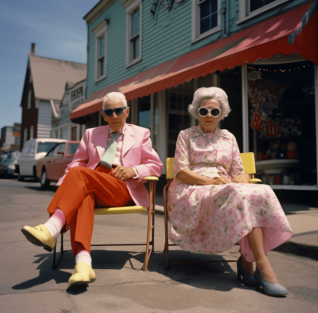 AI generated: westport, new yorkanthony and columbon, in the style of colorful kitsch, lisette model, grandparentc...