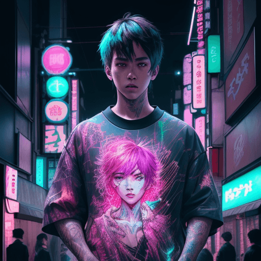 AI generated: A Boy wearing fancy street wear, tokyo, neon light, centered| intricate| highly detailed| breathtaki...