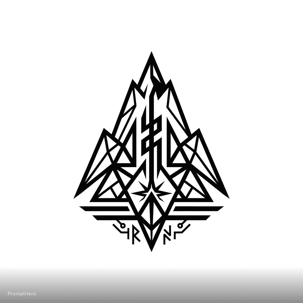 AI generated: A minimalistic black and white logo for a technomusic label in austria, mystical, geometrical