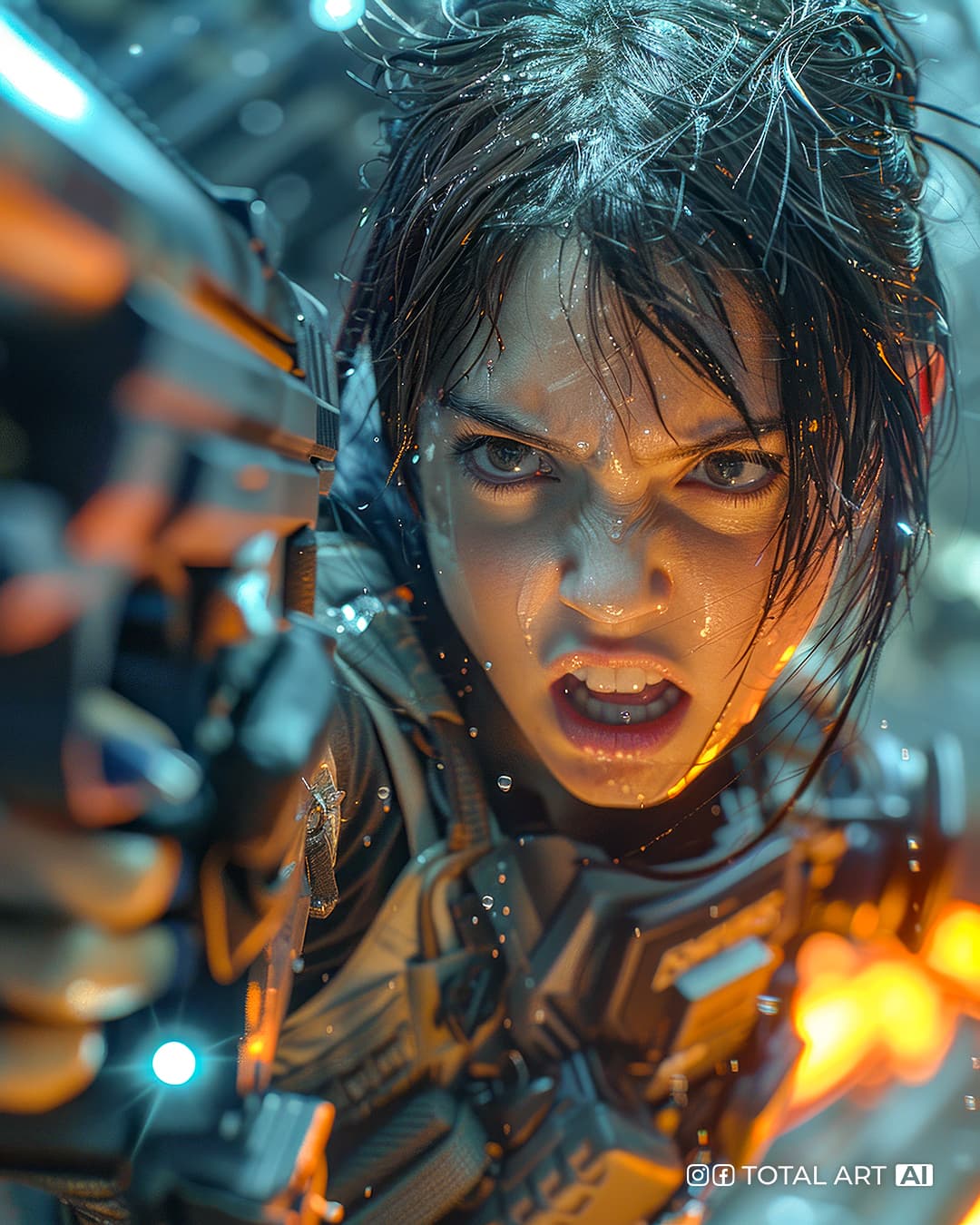 AI generated: Dynamic, action-packed and award winning 8K science fiction movie scene, where a squad of elite fema...