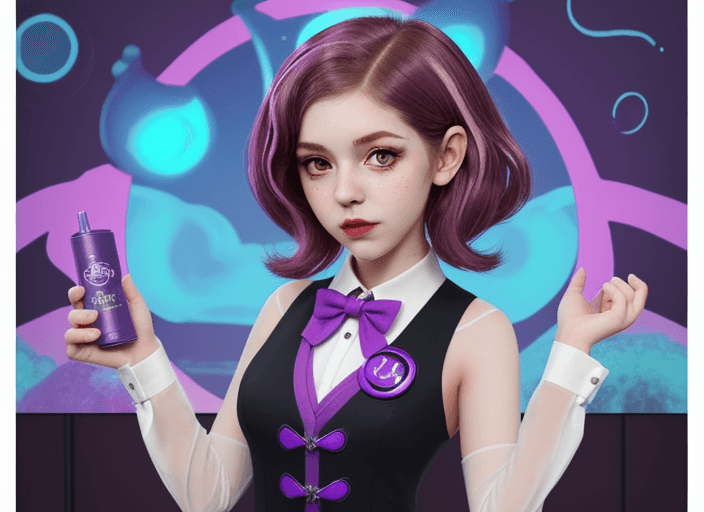 AI generated: octoling girl, Splatoon, magician's assistant, hypnotized, formal female dress