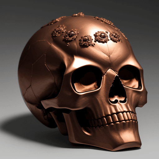 AI generated: bronze and copper skull. (StableDifusionXL1. 0 - SeargeSDXL)