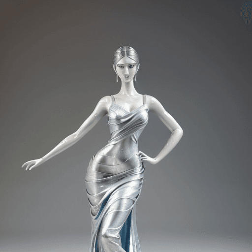 AI generated: The figure is of medium height, with a slender and graceful appearance. She wears a flowing silver g...