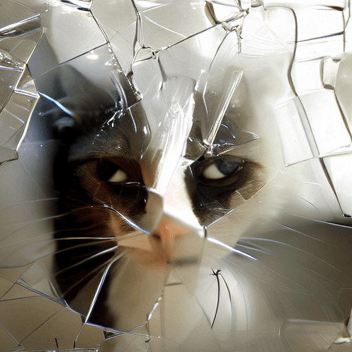 AI generated: a cat behind broken glass